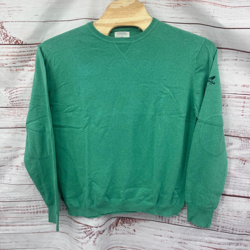 Linksoul Sweater Mens XL Cotton Cashmere Crewneck Indian Wells CC‎ Elbow Patches